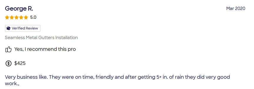 HomeAdvisor review of A&A Island Services by George R.: Very business like. They were on time, friendly and after getting 5+ in. of rain they did very good
