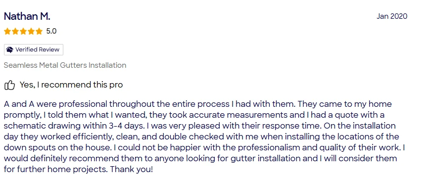 HomeAdvisor review of A&A Island Services by Nathan M.: A and A were professional throughout the entire process I had with them. They came to my home promptly, I told them what I wanted, they